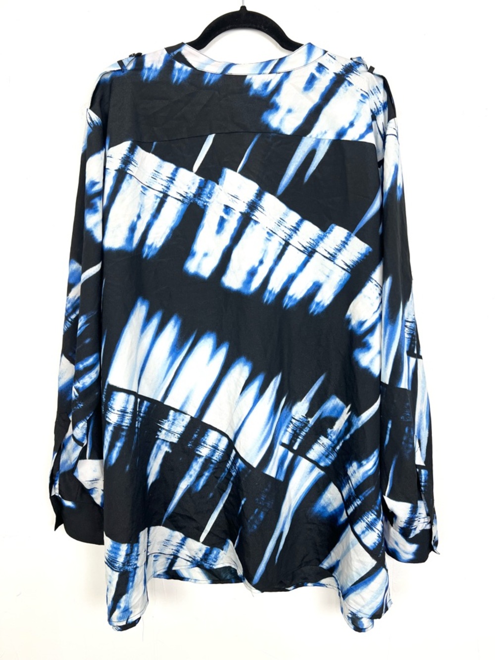 Calvin Klein Button Down Shirt Blouse Roll Tab Sleeve Blue Back Print 3X - Picture 4 of 5